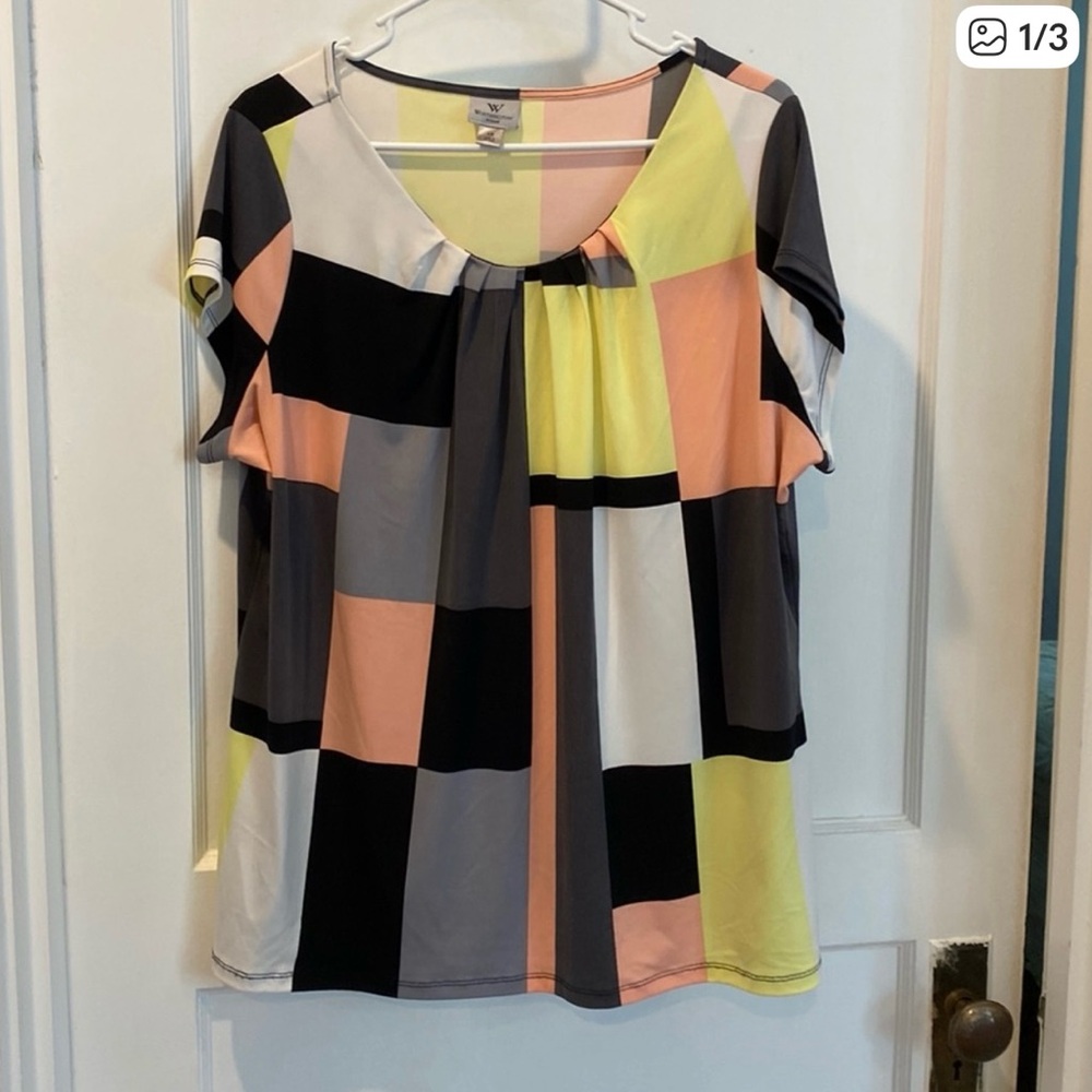 Worthington Color Block Blouse - Black, Yellow, Peach, Gray